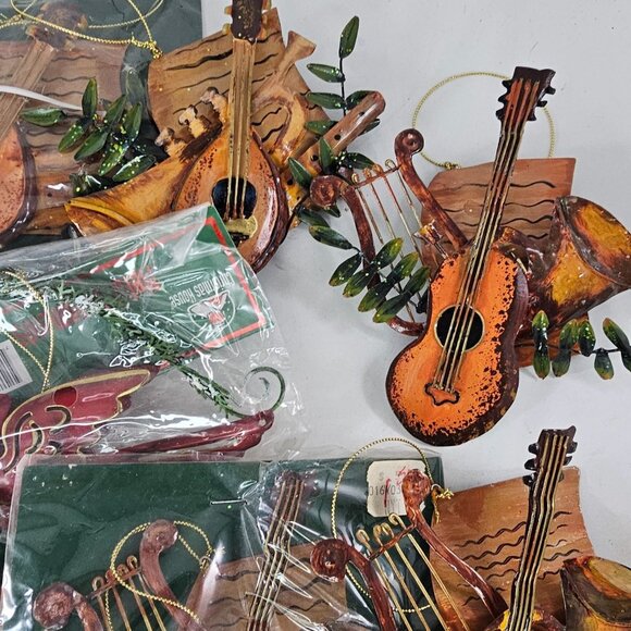 Musical Instrument Christmas Ornaments Set Of 10 Metal Cardinal Bird Lot - Picture 6 of 11